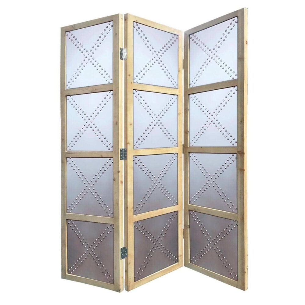 63 X 2 X 84 Silver Wood 3 Panel Screen - Homeroots - Flyclothing LLC