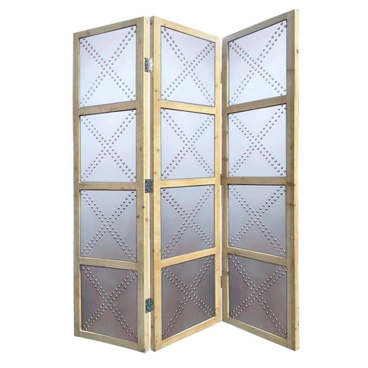 63 X 2 X 84 Silver Wood 3 Panel Screen - Homeroots - Flyclothing LLC