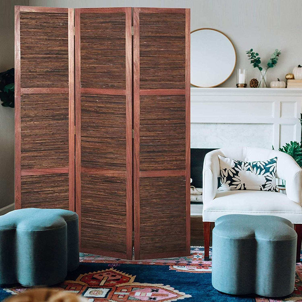 Warm Brown Three Panel Room Divider Screen - Homeroots - Flyclothing LLC
