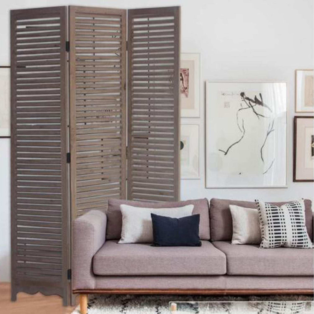 Distressed Light Wood Shutter Three Panel Room Divider Screen - Homeroots - Flyclothing LLC