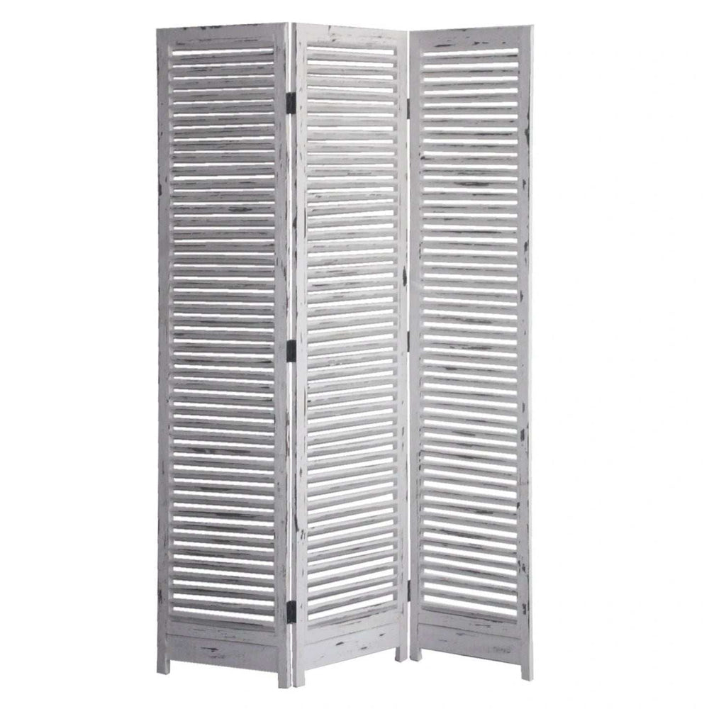 Distressed White Wood Shutter Three Panel Room Divider Screen - Homeroots - Flyclothing LLC