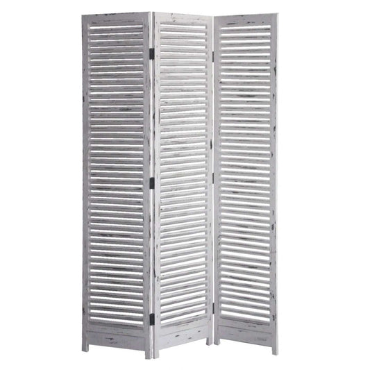 Distressed White Wood Shutter Three Panel Room Divider Screen - Homeroots - Flyclothing LLC