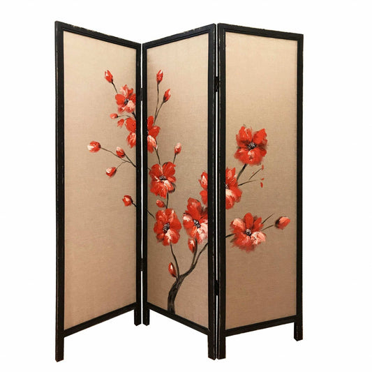 60 X 1 X 63 Brown Fabric And Wood Blooming 3 Panel Screen - Homeroots - Flyclothing LLC