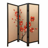 60 X 1 X 63 Brown Fabric And Wood Blooming 3 Panel Screen - Homeroots - Flyclothing LLC