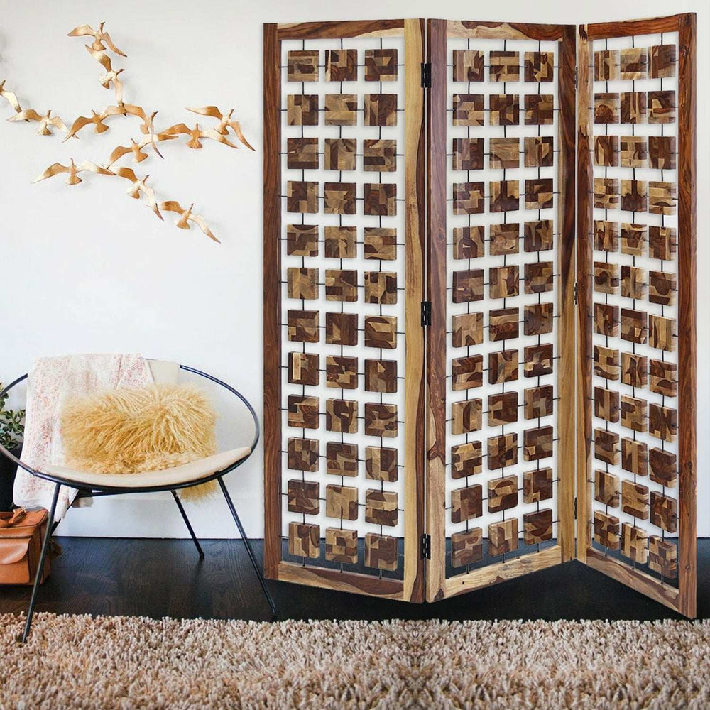 Mod Floating Wood Squares Three Panel Room Divider Screen - Homeroots - Flyclothing LLC
