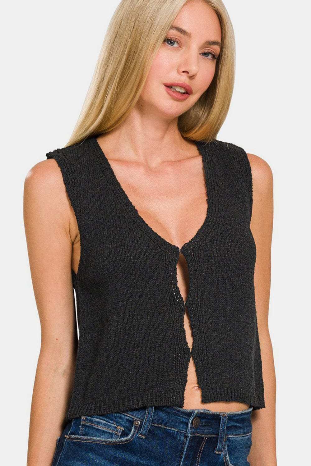 Zenana Hook and Eye Closure V-Neck Sweater Vest - Trendsi - Flyclothing LLC