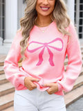 Bow Graphic Round Neck Long Sleeve Sweater - Trendsi - Flyclothing LLC