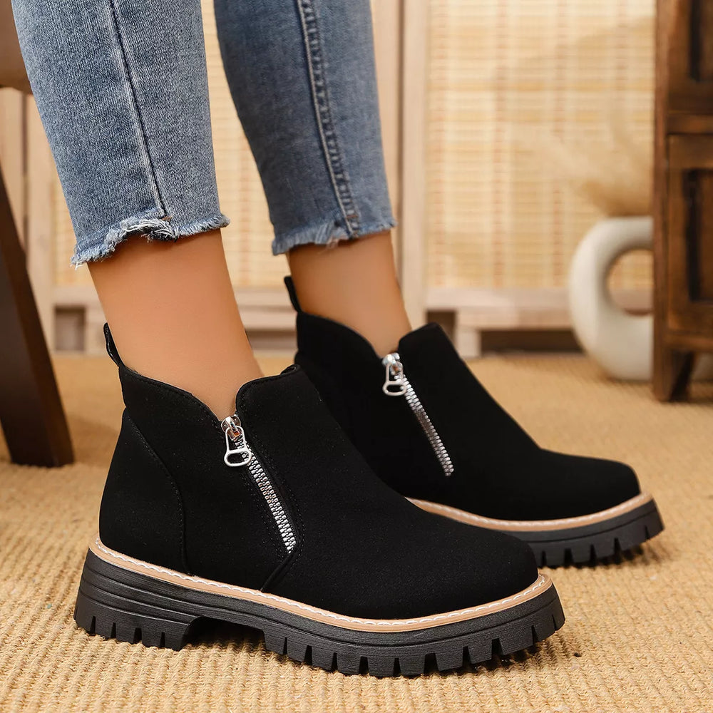 Ankle Boots with Zipper Accent - Trendsi - Flyclothing LLC
