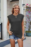Corded Rib Round Neck T-Shirt - Trendsi - Flyclothing LLC