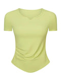 Notched Short Sleeve Active T-Shirt - Trendsi - Flyclothing LLC