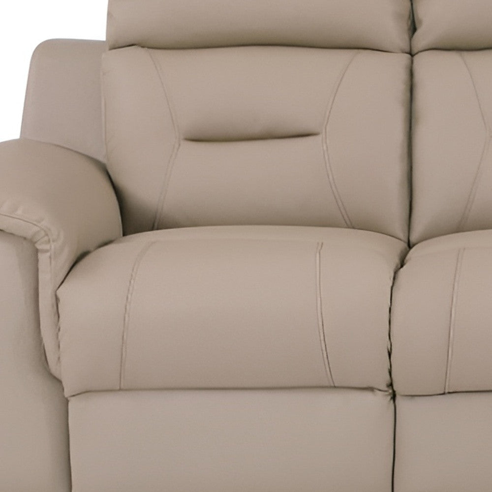 90" Beige Faux Leather Sofa With Brown Legs - Homeroots - Flyclothing LLC