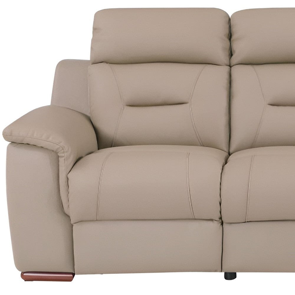 90" Beige Faux Leather Sofa With Brown Legs - Homeroots - Flyclothing LLC