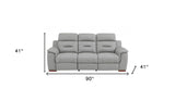 90" Gray Faux Leather Reclining Sofa With Brown Legs - Homeroots - Flyclothing LLC
