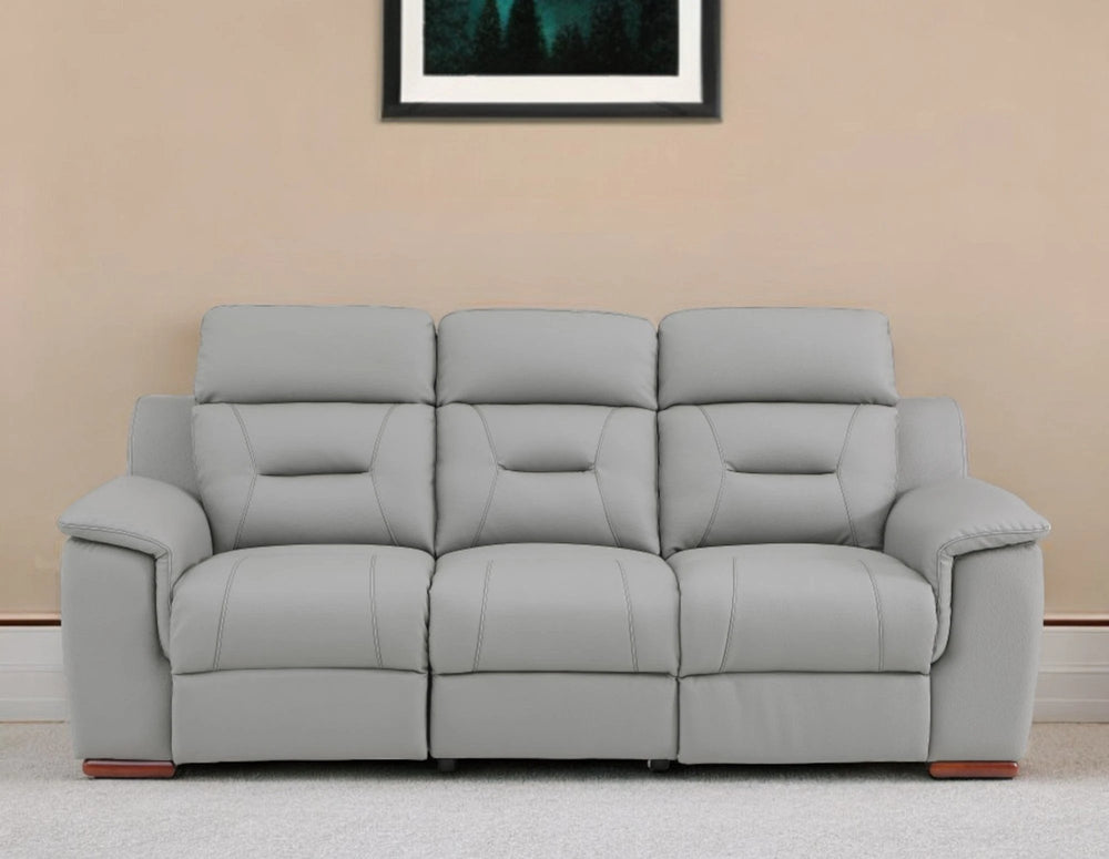 90" Gray Faux Leather Reclining Sofa With Brown Legs - Homeroots - Flyclothing LLC
