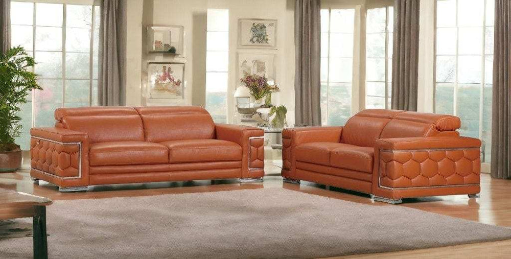 Two Piece Indoor Camel Italian Leather Five Person Seating Set - Homeroots - Flyclothing LLC