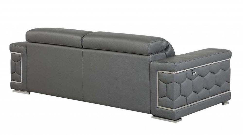Two Piece Indoor Dark Gray Italian Leather Five Person Seating Set - Homeroots - Flyclothing LLC