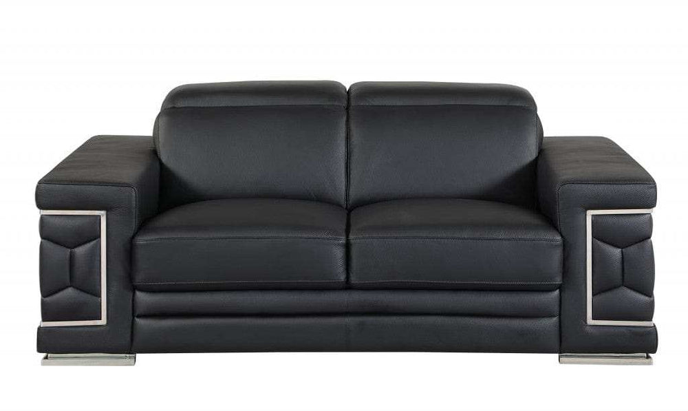 Two Piece Indoor Black Italian Leather Five Person Seating Set - Homeroots - Flyclothing LLC
