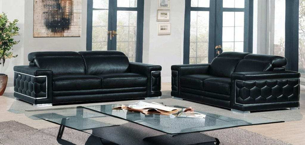 Two Piece Indoor Black Italian Leather Five Person Seating Set - Homeroots - Flyclothing LLC
