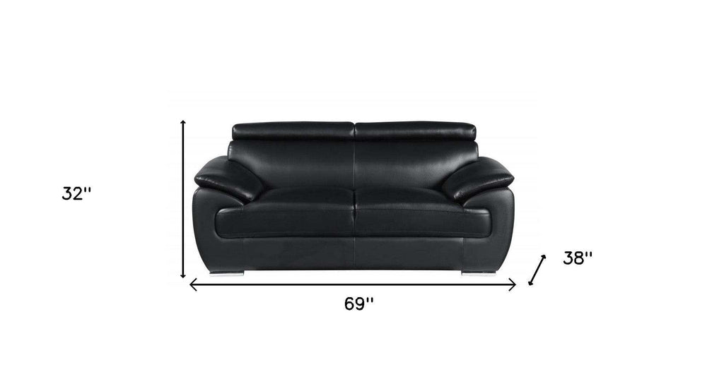 Two Piece Indoor Black Genuine Leather Five Person Seating Set - Homeroots - Flyclothing LLC