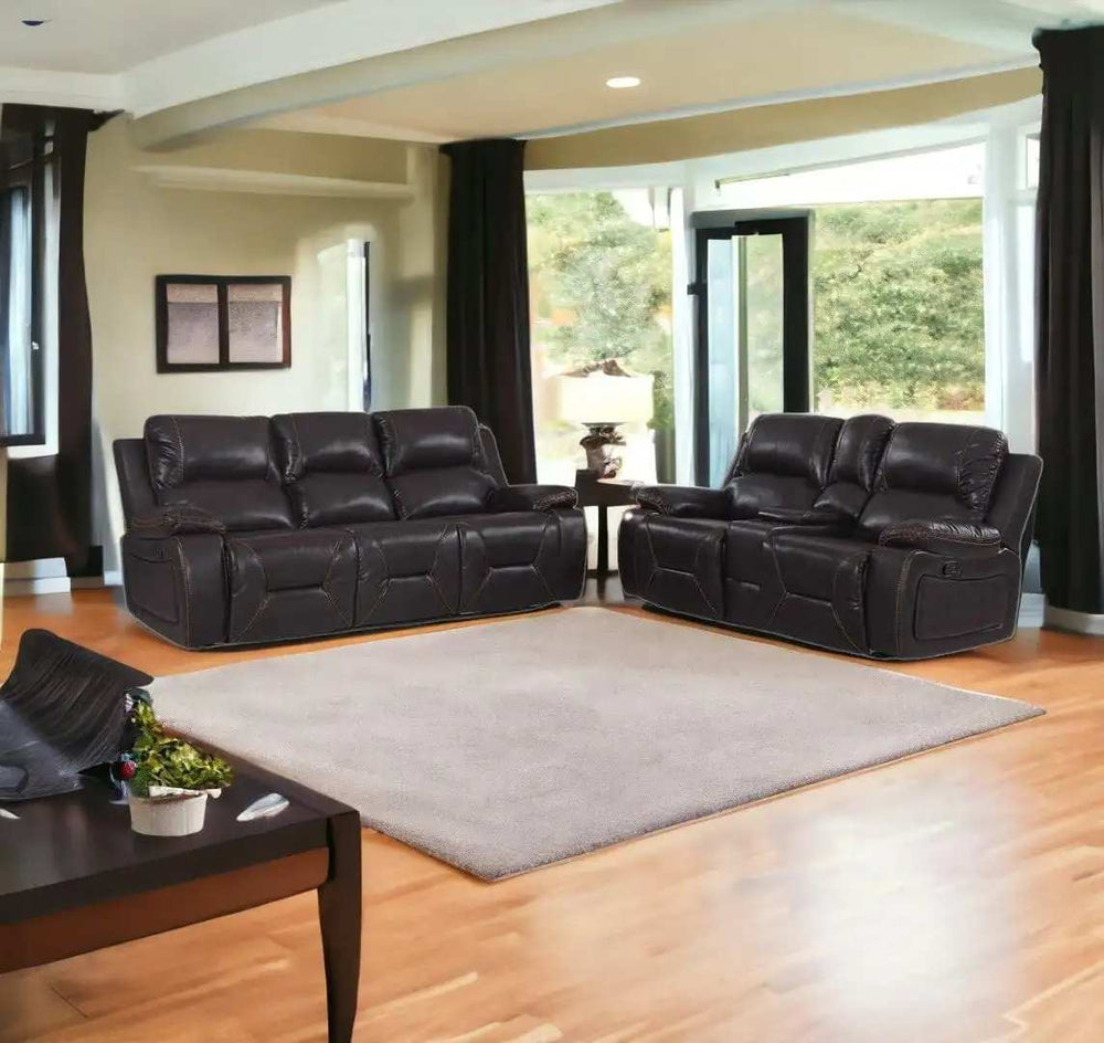 Two Piece Indoor Brown Faux Leather Five Person Seating Set - Homeroots - Flyclothing LLC