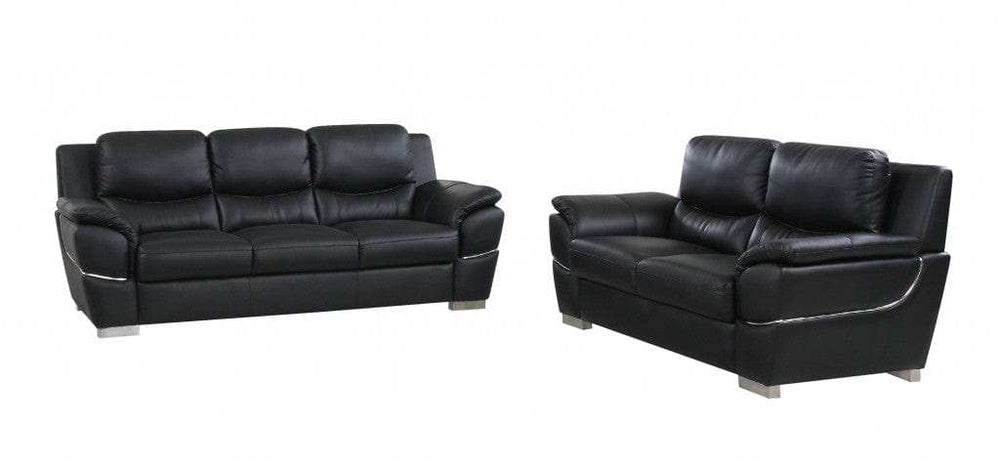 Two Piece Indoor Black Genuine Leather Five Person Seating Set - Homeroots - Flyclothing LLC