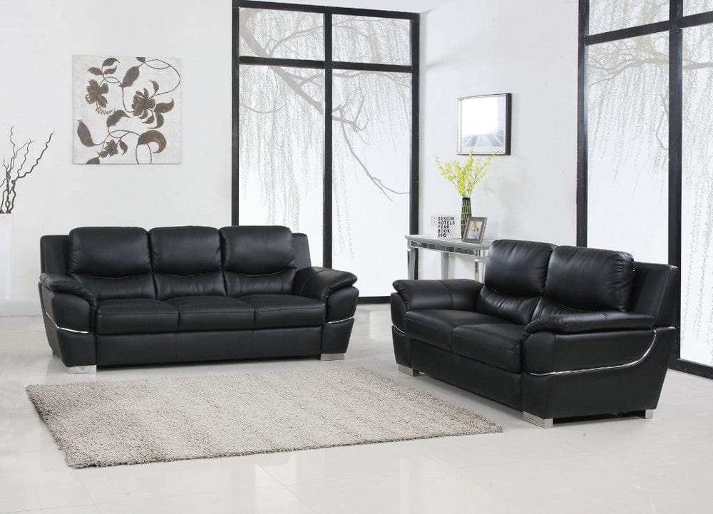 Two Piece Indoor Black Genuine Leather Five Person Seating Set - Homeroots - Flyclothing LLC