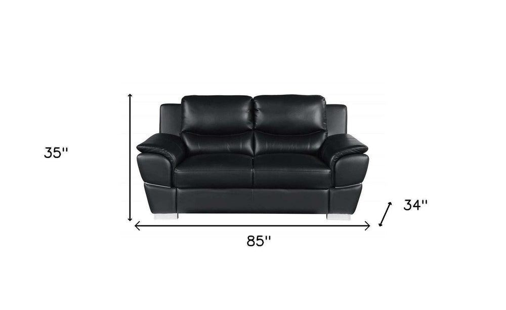 Two Piece Indoor Black Genuine Leather Five Person Seating Set - Homeroots - Flyclothing LLC