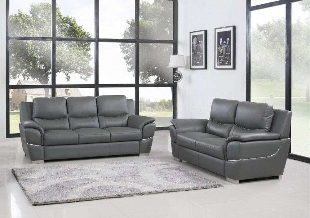 Two Piece Indoor Gray Genuine Leather Five Person Seating Set - Homeroots - Flyclothing LLC