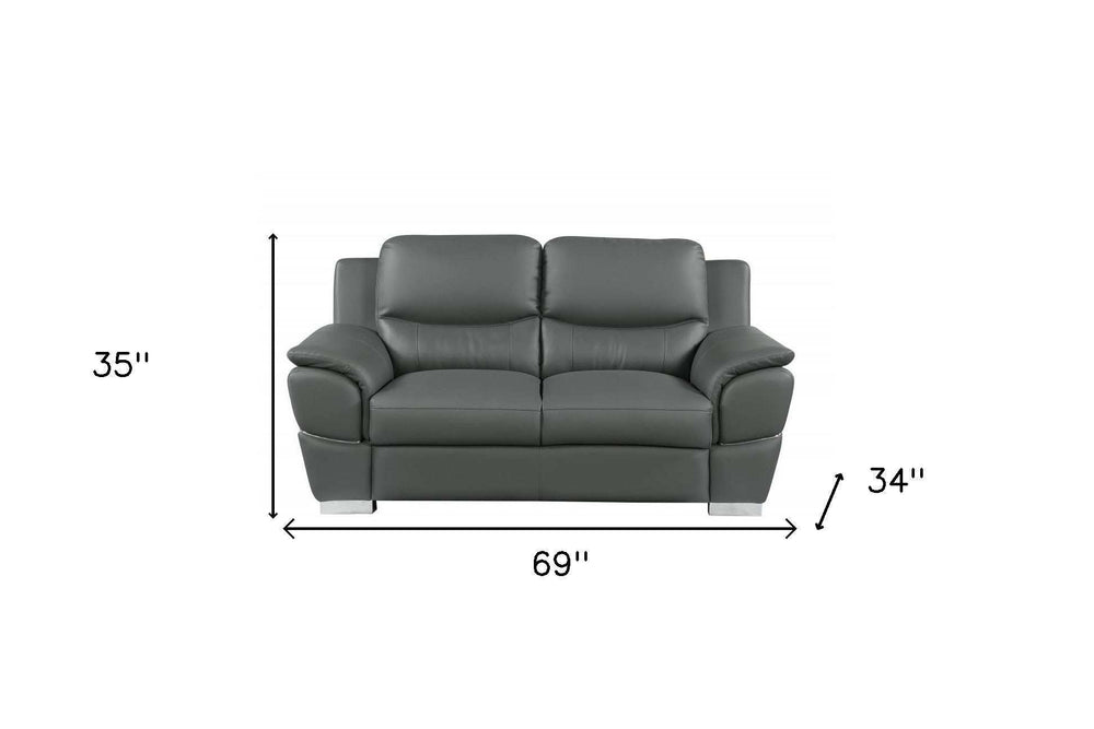 Two Piece Indoor Gray Genuine Leather Five Person Seating Set - Homeroots - Flyclothing LLC
