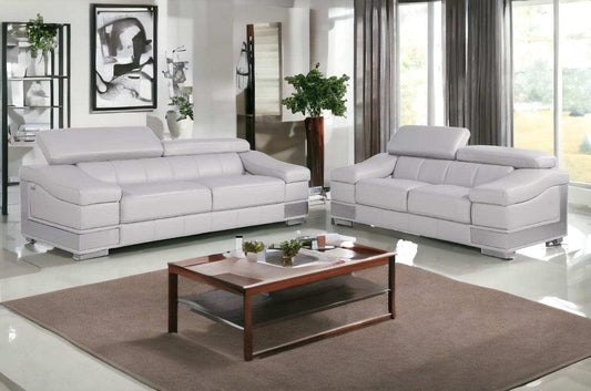 Two Piece Indoor Light Gray Italian Leather Five Person Seating Set - Homeroots - Flyclothing LLC