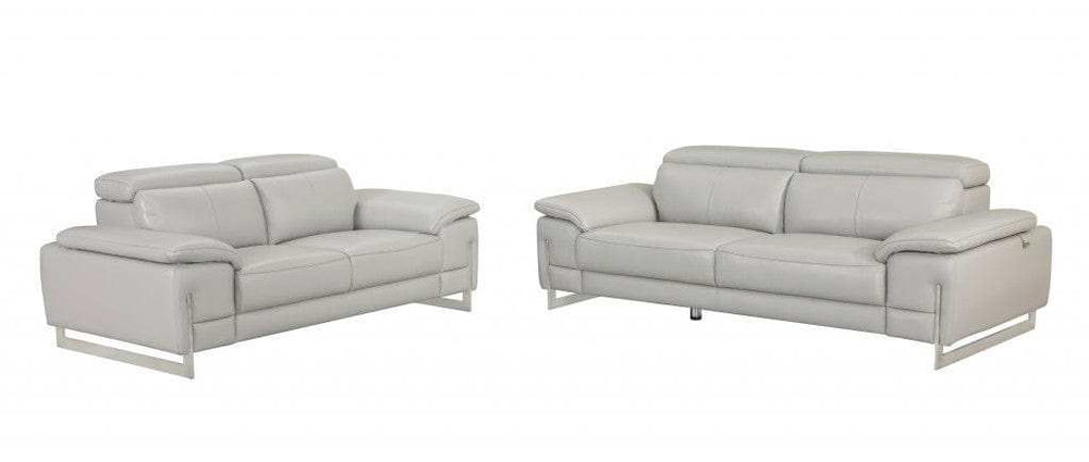 Two Piece Indoor Light Gray Italian Leather Five Person Seating Set - Homeroots - Flyclothing LLC