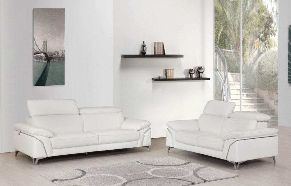 Two Piece Indoor White Italian Leather Five Person Seating Set - Homeroots - Flyclothing LLC