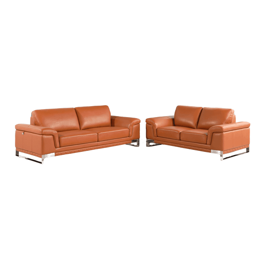 Two Piece Indoor Camel Italian Leather Five Person Seating Set - Homeroots - Flyclothing LLC