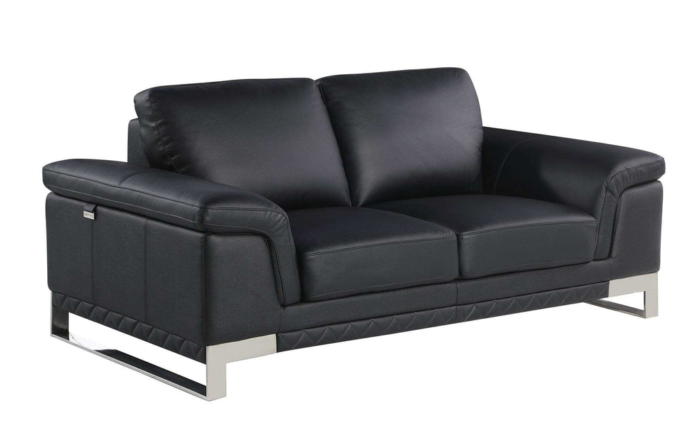 Two Piece Indoor Black Italian Leather Five Person Seating Set - Homeroots - Flyclothing LLC