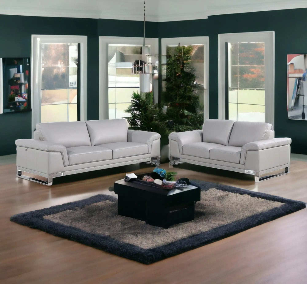 Two Piece Indoor Light Gray Italian Leather Five Person Seating Set - Homeroots - Flyclothing LLC