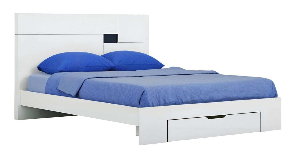White Wood King Platform Bed Frame With Storage Drawer - Homeroots - Flyclothing LLC