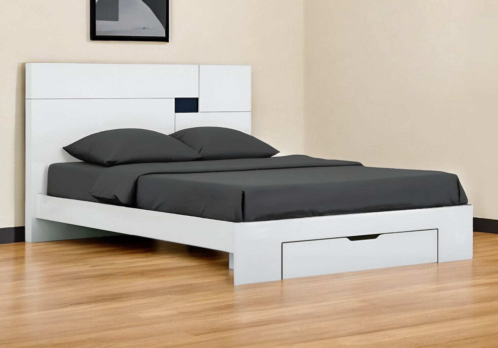 White Wood CA King Platform Bed Frame With Storage Drawer - Homeroots - Flyclothing LLC