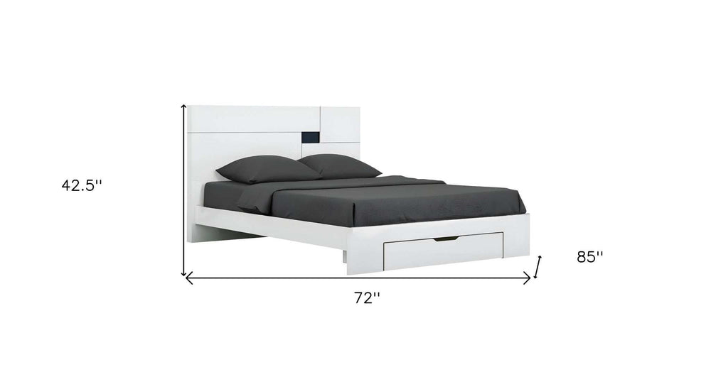White Wood CA King Platform Bed Frame With Storage Drawer - Homeroots - Flyclothing LLC