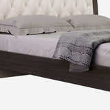 Solid Wood King Tufted Beige Upholstered Faux Leather Bed With Nailhead Trim - Homeroots - Flyclothing LLC