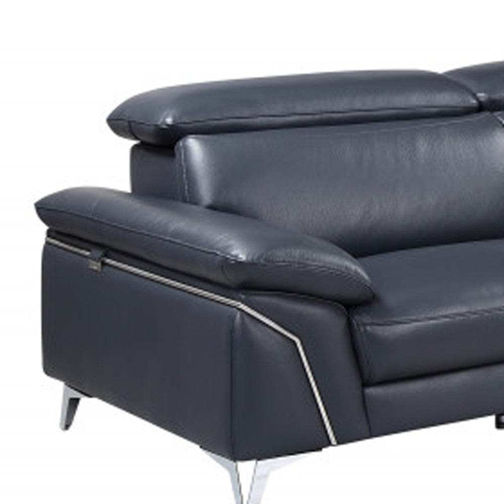 Navy Blue Italian Leather L Shaped Two Piece Sofa and Chaise Sectional - Homeroots - Flyclothing LLC