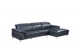 Navy Blue Italian Leather L Shaped Two Piece Sofa and Chaise Sectional - Homeroots - Flyclothing LLC