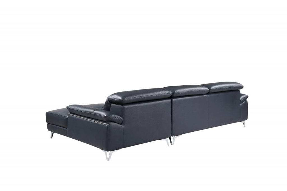 Navy Blue Italian Leather L Shaped Two Piece Sofa and Chaise Sectional - Homeroots - Flyclothing LLC