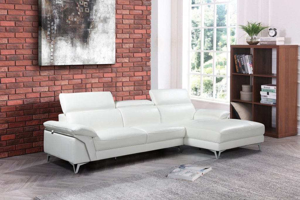 White Italian Leather L Shaped Two Piece Sofa and Chaise Sectional - Homeroots - Flyclothing LLC