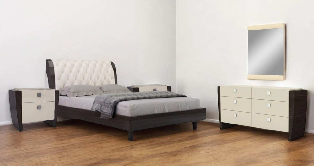 Four Piece Beige Solid and Manufactured Wood Bedroom Set With Mirror - Homeroots - Flyclothing LLC
