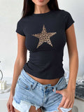Devine Star Round Neck Short Sleeve T-Shirt - Trendsi - Flyclothing LLC
