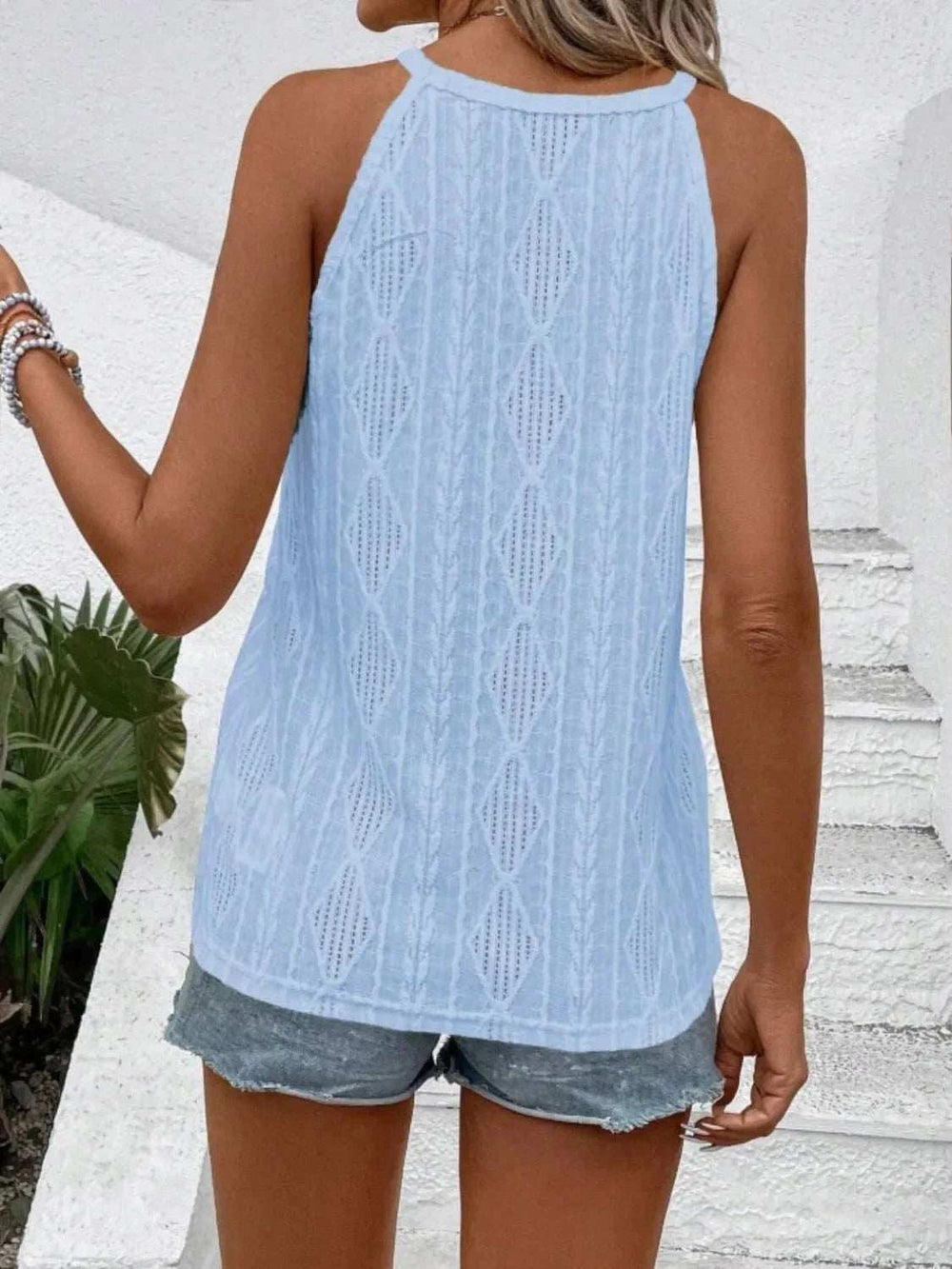 Openwork Grecian Neck Tank - Trendsi - Flyclothing LLC