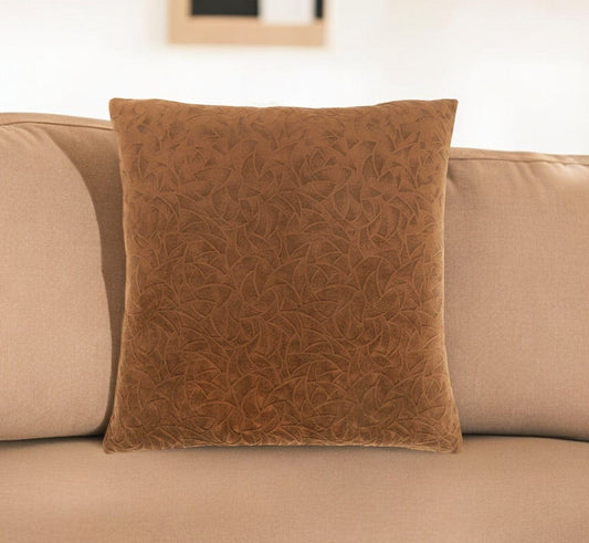 18" X 18" Brown Velvet Polyester Geometric Zippered Pillow - Homeroots