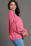 Umgee Full Size Fringe Round Neck Long Sleeve Sweater Plus Size - Trendsi - Flyclothing LLC