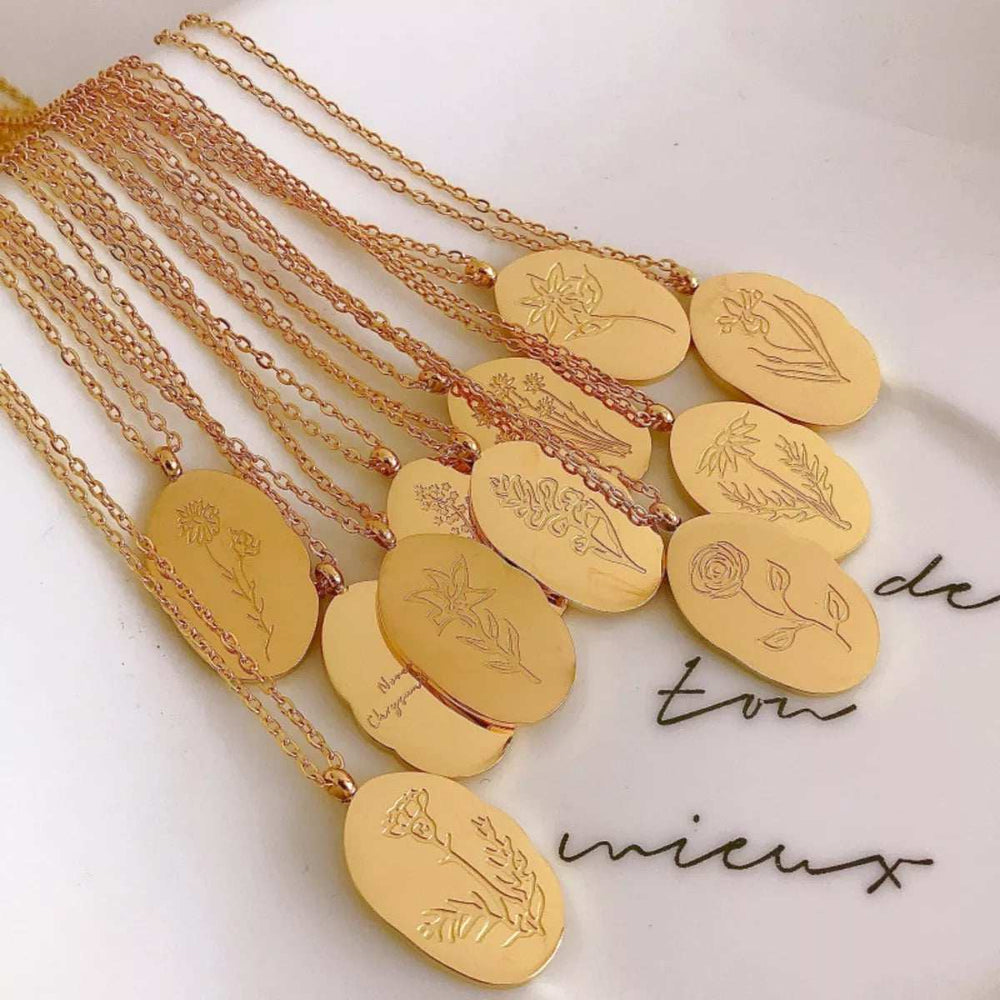 18K Gold-Plated Engraved Pendant Necklace - Trendsi - Flyclothing LLC