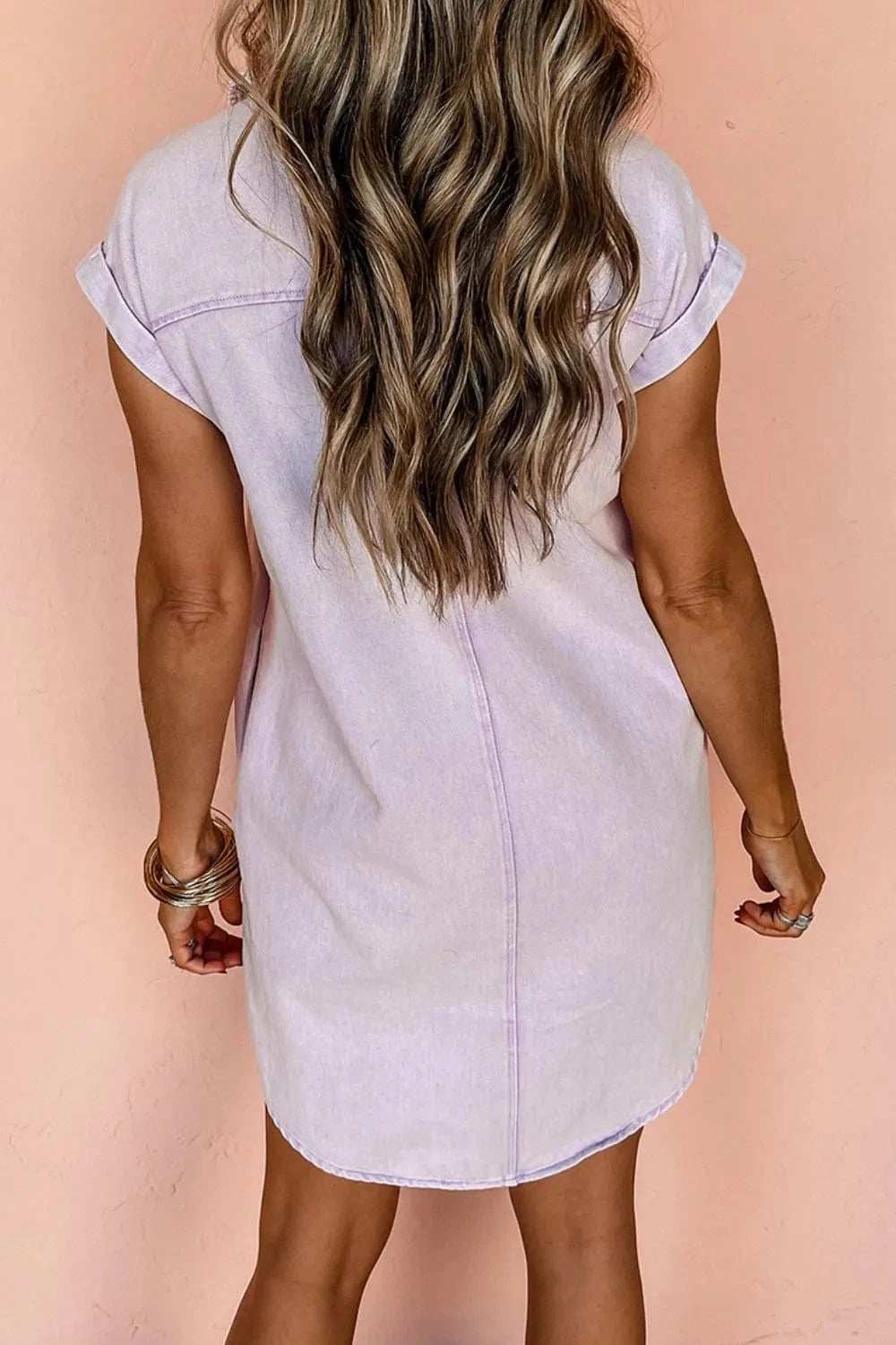 Button Down Short Sleeve Denim Dress - Trendsi - Flyclothing LLC